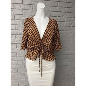 Forever 21 Women V Neck Mustard Cropped Top Size L